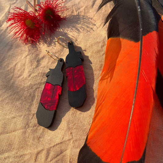 Red-Tailed Black Cockatoo Feather Earrings